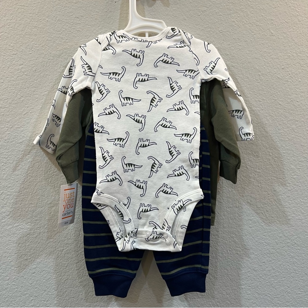 NWT Just One You by Carter’s - 6m Green White Navy Dinosaur 3-Piece Set